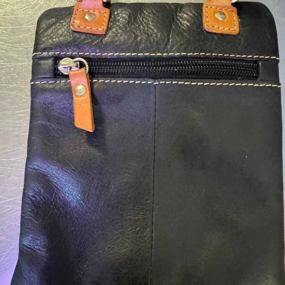 Black Leather Crossbody Bag with Tan Strap - Picture 8 of 8